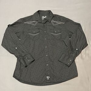 Rock 47 by Wrangler Men’s Western Snap Button up Shirt‎  Dark Gray - Large